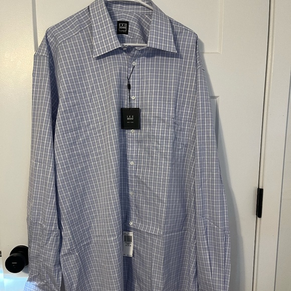Ike Behar Men's Button Down 100% Cotton Shirt Azure Tall 18 38-39 MSRP $175 NWT - Picture 1 of 9